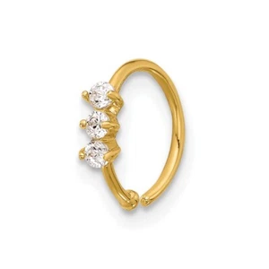 14K Yellow Gold 20 Gauge Polished 3 Stone CZ Nose Ring - Picture 1 of 4