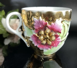 Antique Victorian Encrusted Flowers Gilded Cup 3”H - Picture 1 of 18