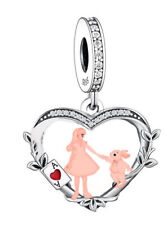 STERLING SILVER 925 🌸 GIRL & RABBIT TEA PARTY HEART CHARM GIFT