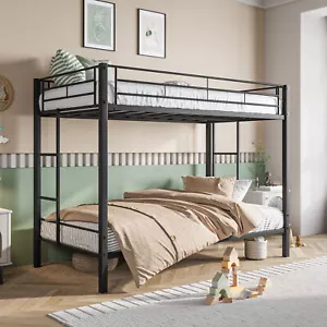Twin Over Twin Metal Bunk Bed Heavy Duty Bunk Beds Frame w/Guardrail & 2 Ladders - Picture 1 of 9