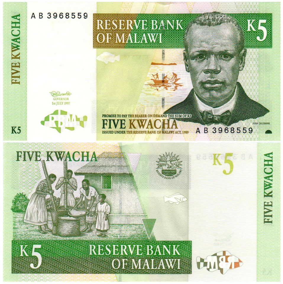 Malawi 5 Kwacha P#36a (1997) Reserve Bank of Malawi UNC - Image 1 of 1