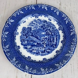 Blue Transferware Dinner Plate 10” Diameter Vintage Made in England No Chips - Picture 1 of 17