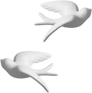 Pair Ceramic Birds Sparrows Swallows Dove White Wall Mounted Decor Hanging For B - Picture 1 of 3