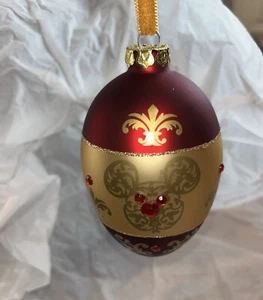 Disney Mickey Mouse Egg Shaped Ornament Red/Gold Gem Glitter - Picture 1 of 8