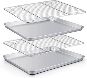 Baking Sheet with Rack Set (2 Pans + 2 Racks), Stainless Steel Baking Pan Cookie - Picture 1 of 12
