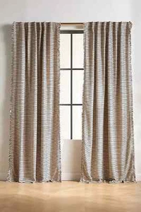 ONE Anthropologie Striped Luxe Linen Woven Blackout Curtain Panel 96"x50" Indigo - Picture 1 of 7