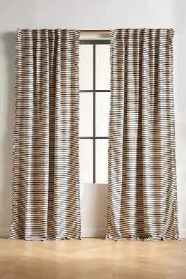 ONE Anthropologie Striped Luxe Linen Woven Blackout Curtain Panel 96"x50" Indigo - Image 1 of 4