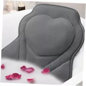 Bath Pillow-Bathtub Pillow with Air Mesh Fabric & 6 Non-Slip Suction Grey - Picture 1 of 8