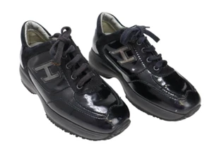 HOGAN Shoes Girl's EU 29 Junior Low Top Sneakers Laces Glossy Look Black - Picture 1 of 18