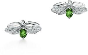 1 Ct Lab Created Diamond & Green Peridot Firefly Earrings 14K White Gold Finish