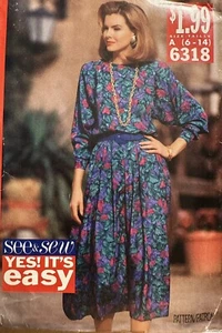 Lovely OOP BUTTERICK 6318 Misses Pullover Dress w Dirndl Skirt PATTERN 16-24 UC - Picture 1 of 3