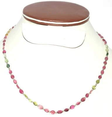 Naturale Multi Tormalina Gemma 2-5 MM Ovale Mani Perline 16 " Collana B-8 - Immagine 1 di 4