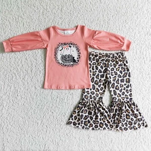 Girls Ghost Pumpkin Long Sleeve Bell Pants Set 2pcs Halloween Outfit Leopard - Picture 1 of 1