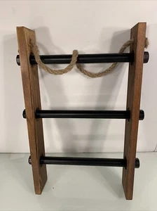 3-Tiered Industrial Pipe & Wood Rope Hanging Hand Towel Storage Ladder 16x12” - Picture 1 of 3