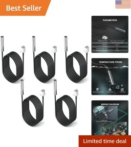 10K Waterproof Stainless Steel Temperature Sensor Probe - 1m Lead Length, 5-Pack - Picture 1 of 9