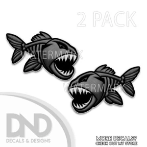Gray Skeleton Fish Vinyl Sticker Car Truck Boat Decal Fishing Graphics 2 Pack - Picture 1 of 4