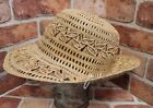 Vintage Intricate Design Straw Woven Hat Leaf Pattern NOS With Tags Beautiful~☆