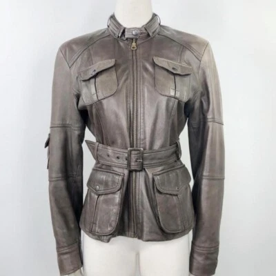 Chaqueta vintage de cuero marrón con cinturón Echo Aviator Safari Foto 1 de 4