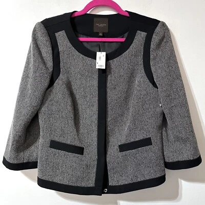 Chaqueta Blazer The Limited Imitación Tweed Talla M Frontal a Presión Sin Cuello Gris Negra Nueva con Etiquetas Foto 1 de 4