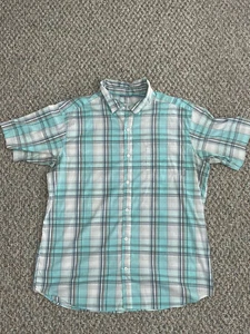 Columbia Mens Shirt Teal/White XL Plaid Button Down Short Sleeve Omni-Wick - Picture 1 of 7