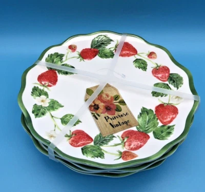 Primrose Vintage MELAMINE Strawberry Fields Snack/Dessert Plates (SET OF 4) NEW - Image 1 of 4