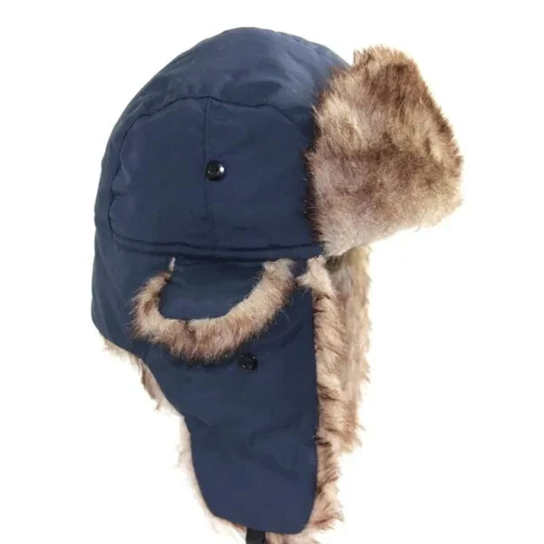 Azul Invierno Para Hombres Ushanka Aviador Trampero Sombrero Soldado Ruso Solapa Imitación Piel Gorra Foto 1 de 3