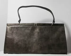 MARNI METALLIC FRAME BAG SLIM SATCHEL PEWTER LEATHER HANDBAG MOD RETRO STYLE - Picture 1 of 12
