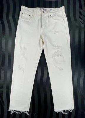 Pantalones de mezclilla blancos de tiro alto desgastados Lucky Brand Sienna ajustados Boyfriend (6/28) Foto 1 de 4