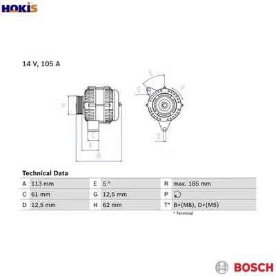 ALTERNATOR 0 986 048 791 FOR OPEL ZAFIRA/FAMILY/B VECTRA/GTS ASTRA/H/Van/GTC - Image 1 of 4