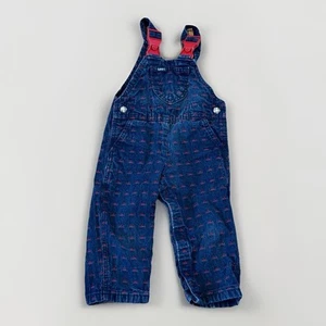 Vintage Lee Denim Overalls 24 Mo. Made In USA Red & Blue Car Pattern Late 80’s - Picture 1 of 9