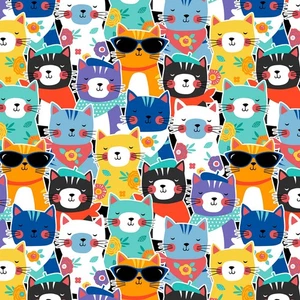 Tela Feline Drive FE-LINE FRISKY gatos empacados multi - cuarto de grasa (18x22) FQ - Imagen 1 de 7