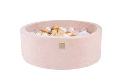 MeowBaby Bällebad Spielpool Kugelbad Bällebad aus Samt in Ecru für Kinder