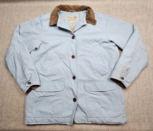 LL Bean Jacket Womens Large Blue Corduroy Collar Thinsulate Quilted Barn Coat - Picture 1 of 11