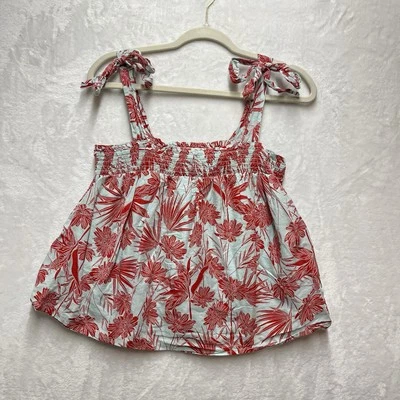 C&C California Floral Tie Shoulder Top Womens LARGE Cotton Tropical Beach Summer - Image 1 of 4