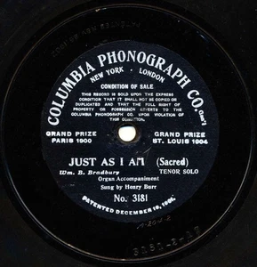 HENRY BURR on 1905 1-sided Columbia 3181 - Just As I Am (Sacred) - Imagen 1 de 1