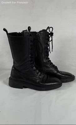 Botas de combate Zara de cuero negras con cordones a mitad de la pantorrilla para mujer talla 39 Foto 1 de 4
