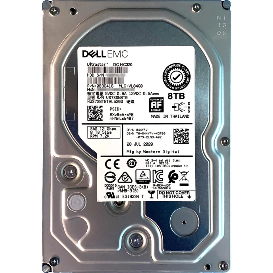 Dell 44YFV 8TB Enterprise Class LFF 3.5in SAS-3 12G 7.2K 256MB HDD - Immagine 1 di 1