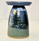 Jonathan Kesler Earthly Arts Pottery TWILIGHT Pine Trees Moon Candle Holder 2006