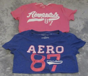 Aeropostale Aero 87 Lot Of 2 Classic Crew T-Shirts Girls Large Pink/Blue Y2K - Picture 1 of 13