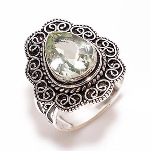 Green Amethyst Gemstone Vintage Handmade .925 Silver Plated Ring 9.25US GSR1834 - Picture 1 of 2