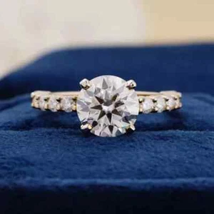 Anillo de boda de diamantes cultivados en laboratorio de corte redondo de 3 quilates de oro amarillo de 14 k con certificación IGI - Imagen 1 de 14