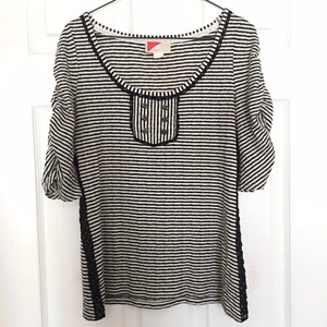 $78 Anthropologie Paper Locket Stripewave Striped Lace Trim Button Detail Top M - Bild 1 von 5