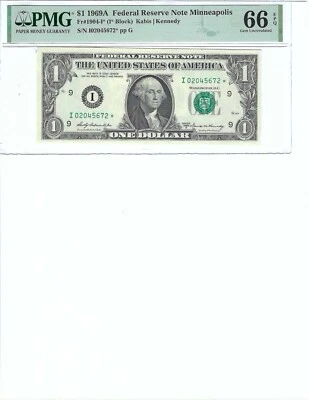 1969 $1 FRN FR1904-I* PMG 66 EPQ, Minneapolis * Note S/N I02045672*!!! - Image 1 of 2