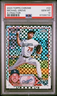 2023 Topps Chrome Michael Grove RC Xfractor #22 Los Angeles Dodgers PSA 10 Gem M - Image 1 of 2