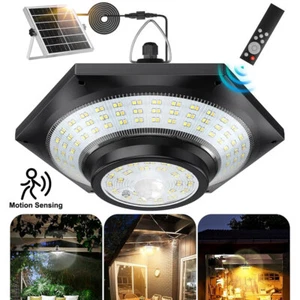 Solar Shed Light Dimmable 5 Modes Motion Sensor Solar Pendant Lights with Remote - Picture 1 of 13