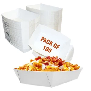 White Paper Food Trays 2lb Size Pack of 100ct Disposable Serving Containers - Picture 1 of 4