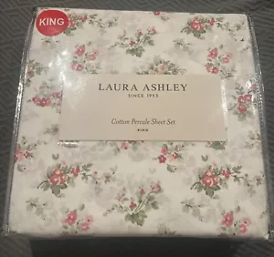 LAURA ASHLEY Audrey Floral King Percale Cotton Sheet Set White NEW - Picture 1 of 7