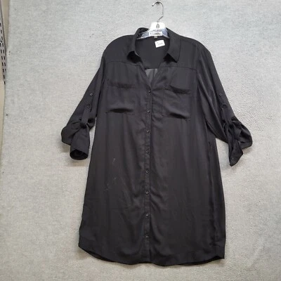 Vestido Express Mujer Grande Negro Portofino Camisa Botón Delantero LEER Foto 1 de 4
