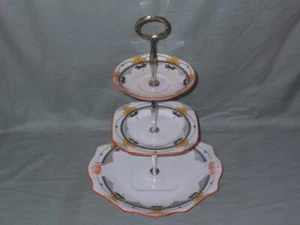 Vintage Delphine Bone China 3-stufige Hostess Kuchen Teller Ständer Deko orange 1286 - Bild 1 von 5
