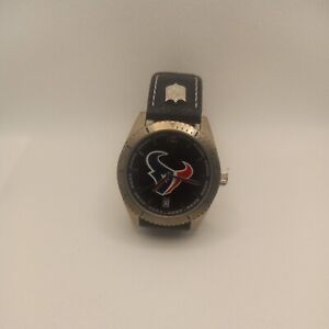 Houston Texans Watch Mens Black Leather Stainless Steel Sparo Watch NFL